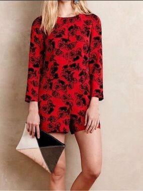 Peter Som Red Long-Sleeve Floral Romper